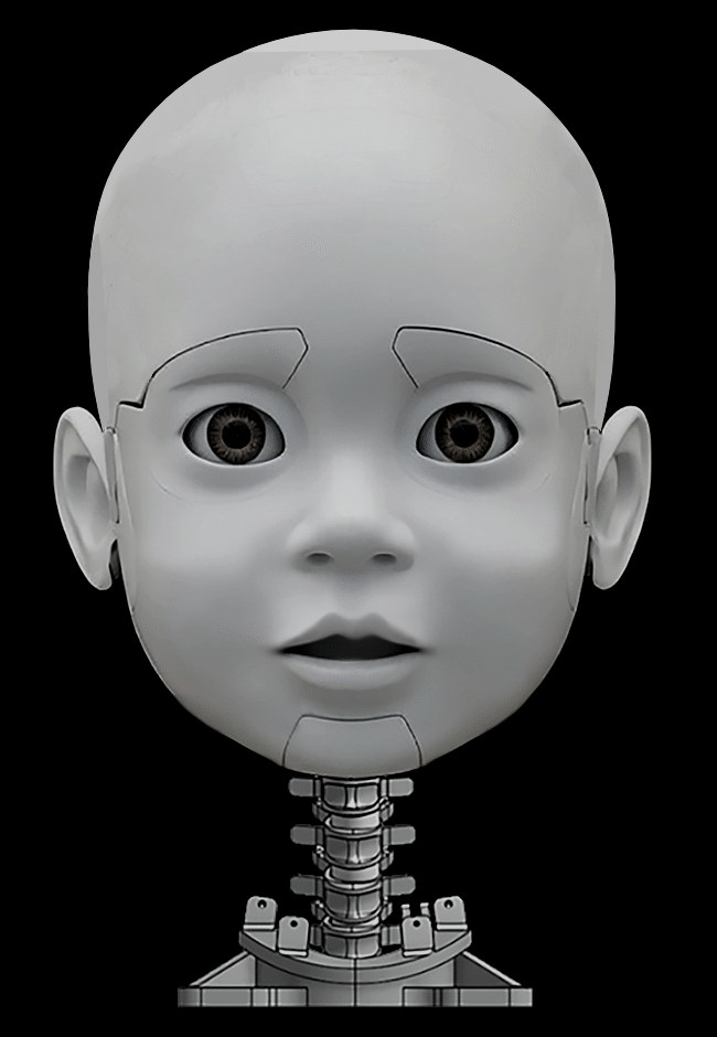 C1, a research head with expressive eyes, front view